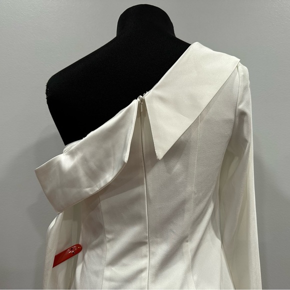 Mac Duggal 26734 Drop Shoulder Faux Tuxedo Mini Dress White 4 NWOT - Picture 5 of 7